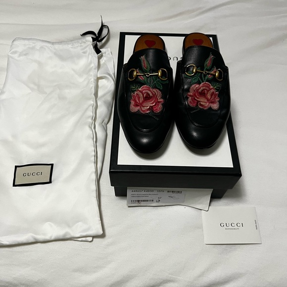 Gucci Princetown Mules Embroidered Size 37 - Picture 2 of 6